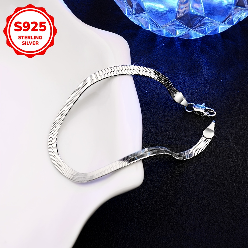 925 Silver Flat Snake Chain Bracelet - Women's Lightweight Elegance